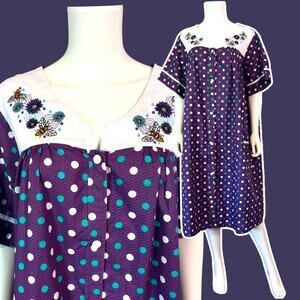 Anthony Richards Muumuu House Dress 2X Purple Polka Dot Bees Floral Kaftan Plus